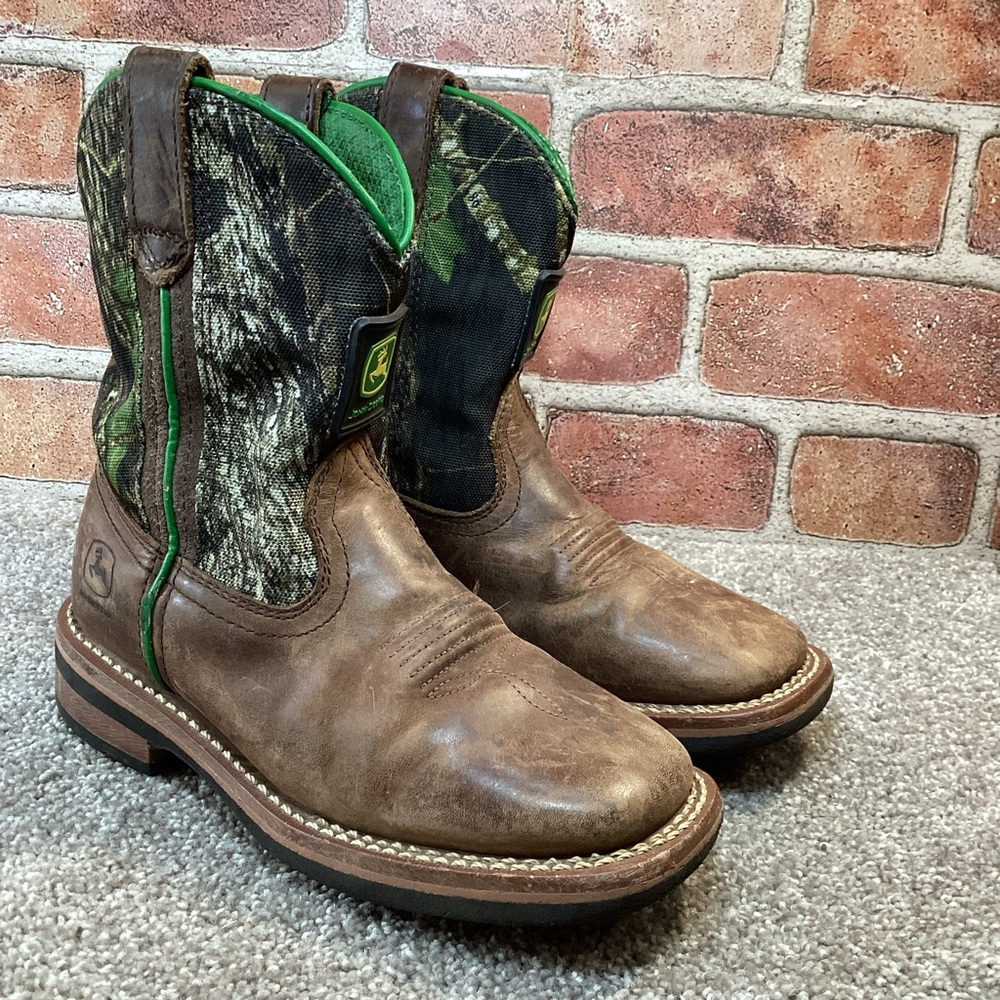 John Deere Kids Brown and Green Boots